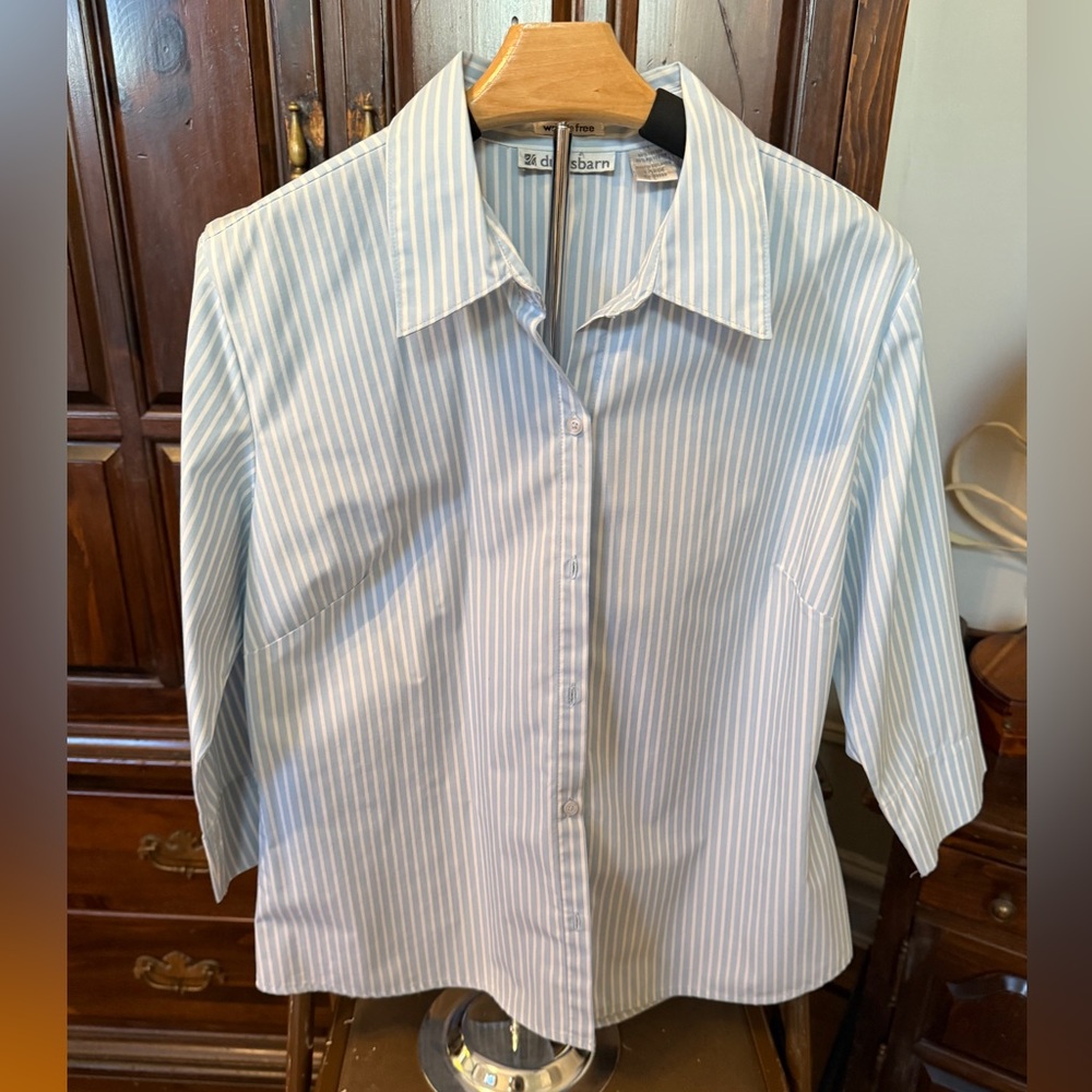 Dress barn Light Blue and White Striped Blouse
